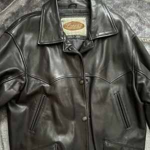 Men’s Black Leather Coat Size Large